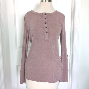 Time After Time Button Down Henley Long Sleeve Top Mauve size S